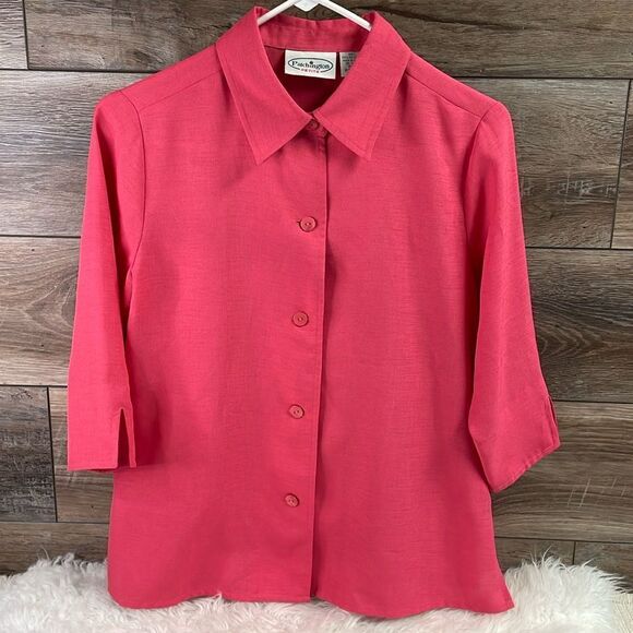 PATCHINGTON Vintage Petite  Tailored  Button Up 3/4 Sleeve Blouse Top PS Coral - Picture 2 of 6